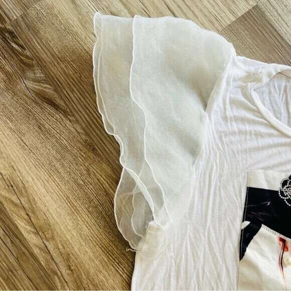 Love J. Women's White Ruffle Sleeve Graphic Blouse Size XL - Picture 5 of 8